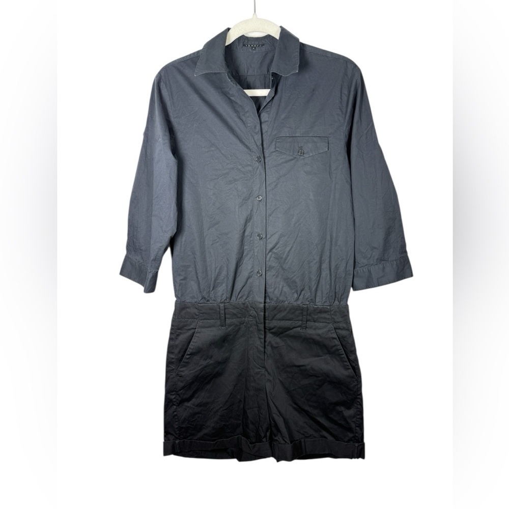 Theory Black Cotton Collared Romper Sz 6 photographer, hostess, blend